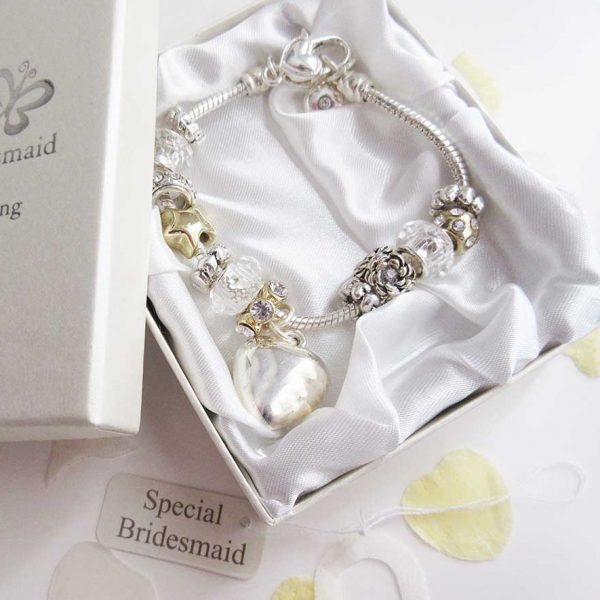 Stunning bridesmaid charms bracelet in silver, with box - Perfect for weddings - Ahoy Designs