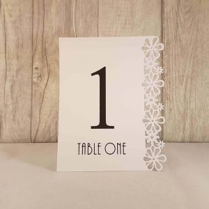 Wedding or party table numbers - Floral design and white in colour