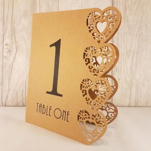 Table Numbers, Heart Laser Cut, Brown