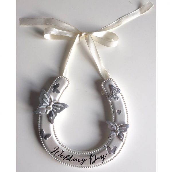Wedding gift horseshoe with butterflies and sparkle