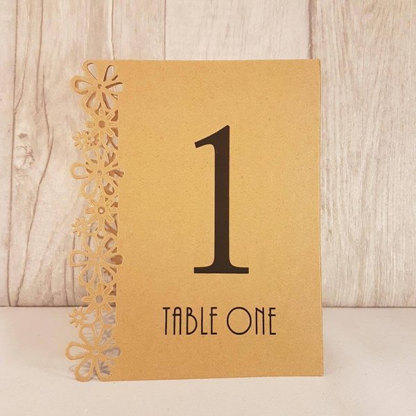 Wedding or party table numbers - Floral design and brown in colour