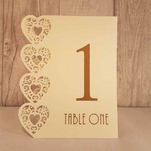 Table Numbers, Heart Laser Cut, Ivory