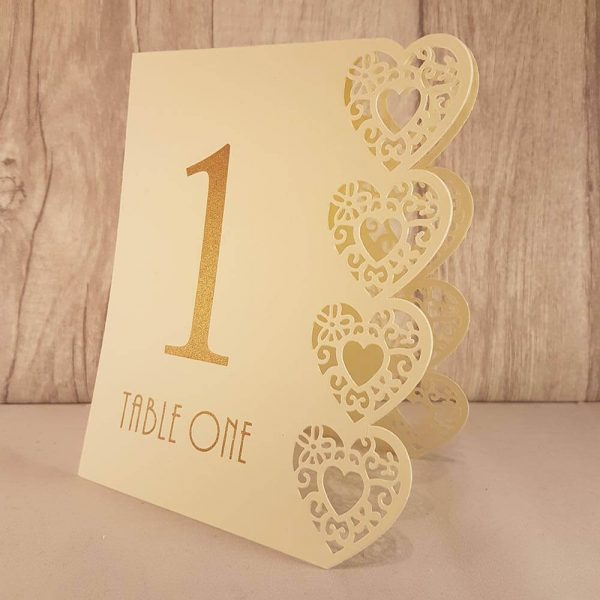 White Wedding table Numbers Standalone New Laser Heart Design 1-15