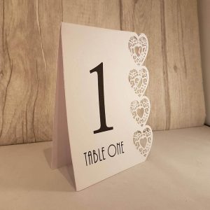 Table Numbers, Heart Laser Cut, White
