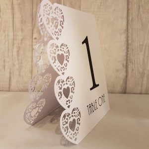 Table Numbers, Heart Laser Cut, White