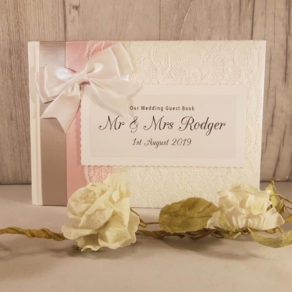 Double Ribbon Personalised Wedding Handmade Guest Book