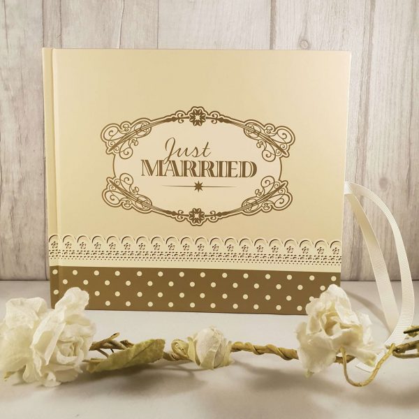 Just Married Premade Guest Book – Ivory Gold