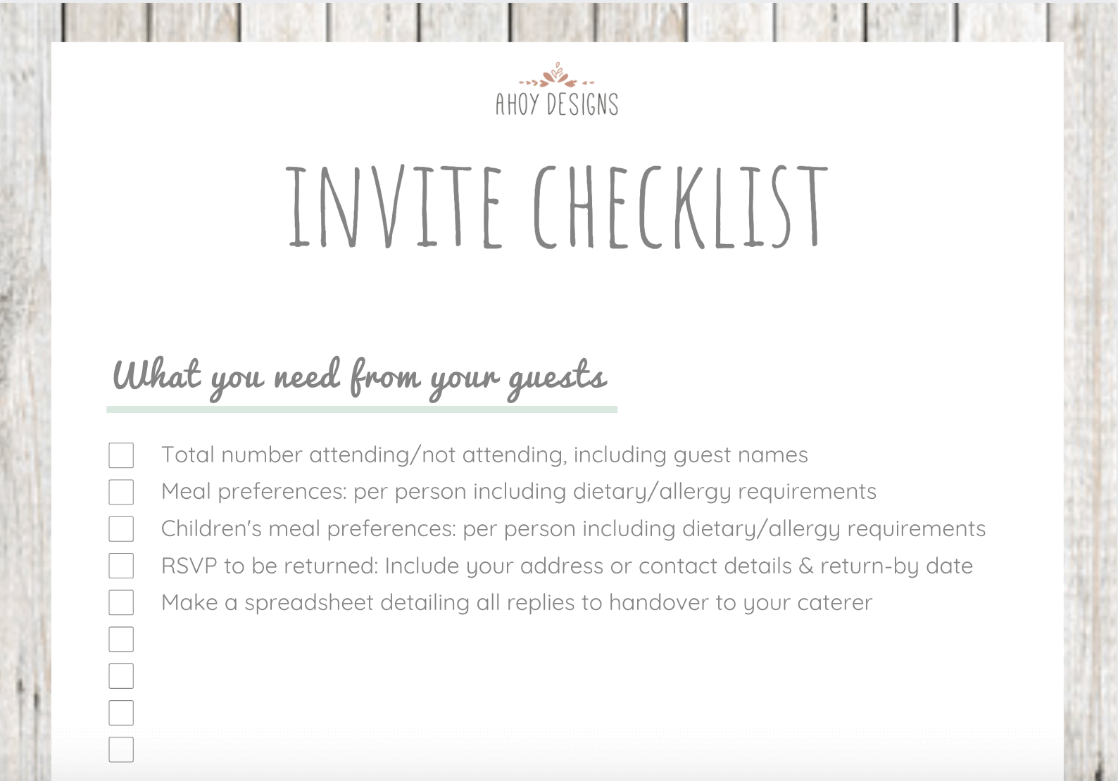 Here is what the wedding invite checklist I made looks like