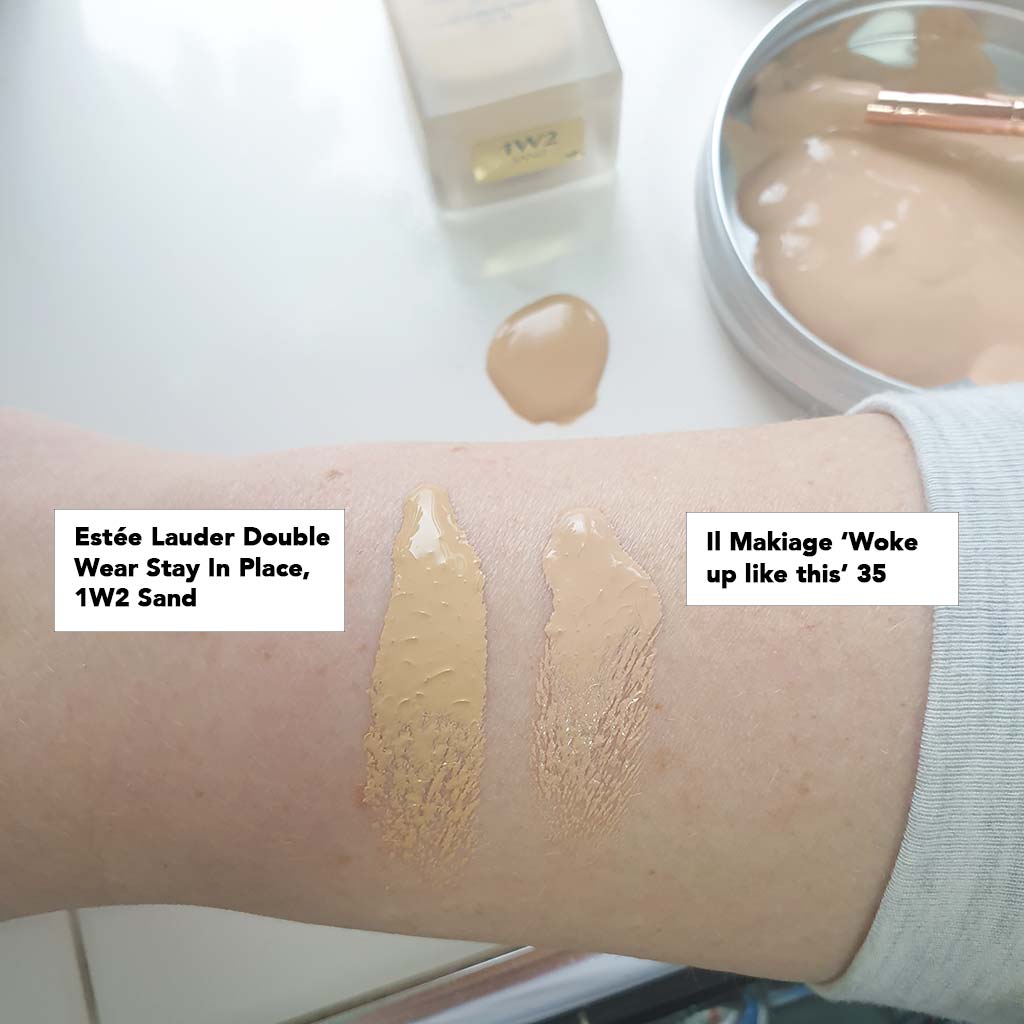 Il Makiage Woke Up Like This foundation - comparing this to Estee Lauder Double Wear stay in place foundation. Il Makiage is the clear winner in terms of matching my skin better. 