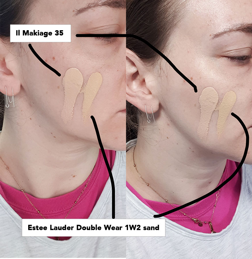 Il Makiage Woke Up Like This foundation - comparing this to Estee Lauder Double Wear stay in place foundation. Il Makiage is the clear winner in terms of matching my skin better. 