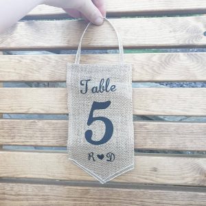 Personalised and handmade wedding table number - hanging available