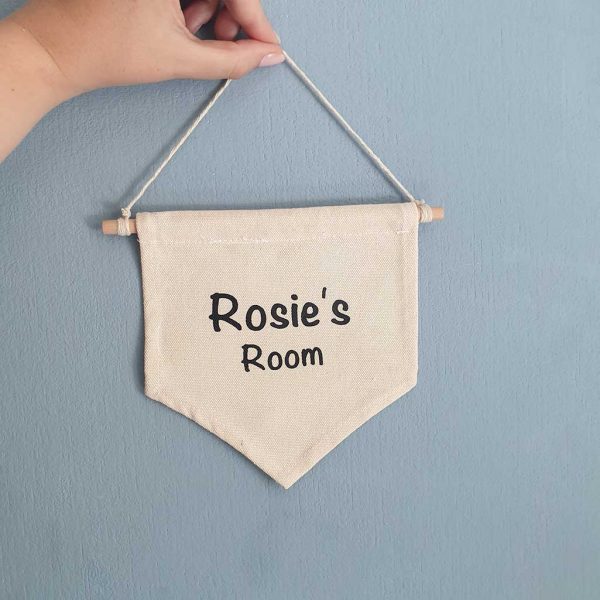 Door room name sign - personalised hanging canvas banner