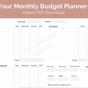 Monthly budget planner - perfect for printing as a PDF each month - digital product