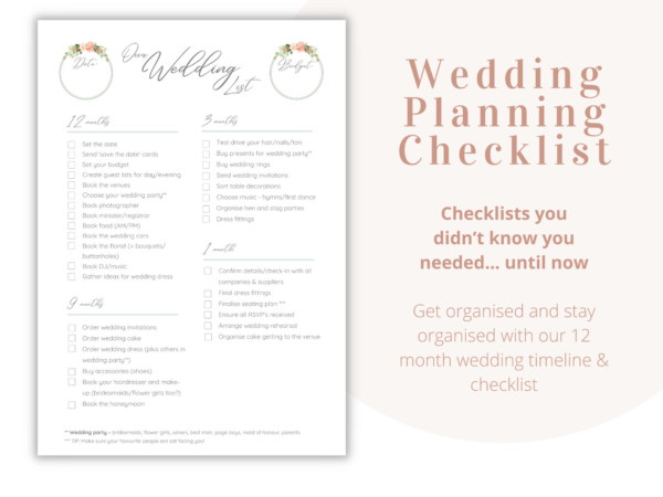 Wedding Planning Checklist - several checklists from 12 months down to the very last few days